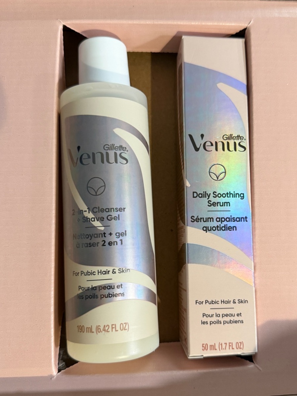 Gillette Venus for Pubic Hair and Skin, NWT Cleanser Gel & Soothing Serum.